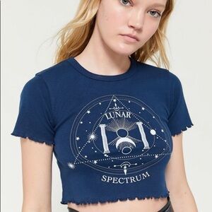 Dark Blue Lunar Spectrum Lettuce-Edge Crop Top Tee